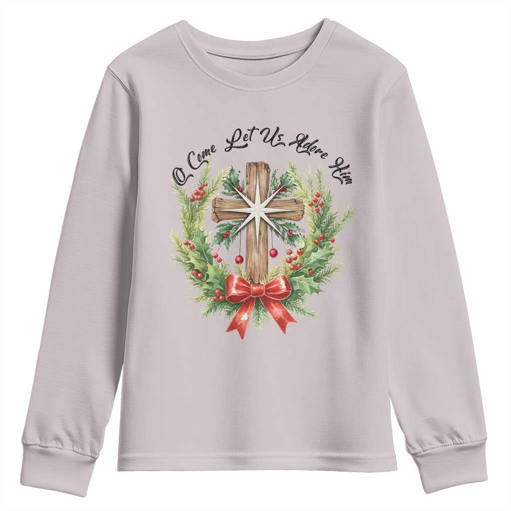 Cross Christmas Youth Sweatshirt O Come Let Us Adove Him - Wonder Print Shop