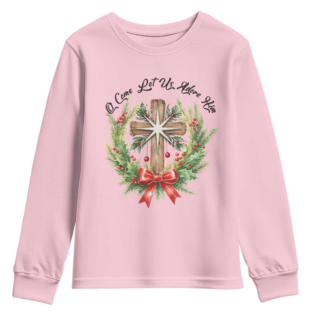 Cross Christmas Youth Sweatshirt O Come Let Us Adove Him - Wonder Print Shop