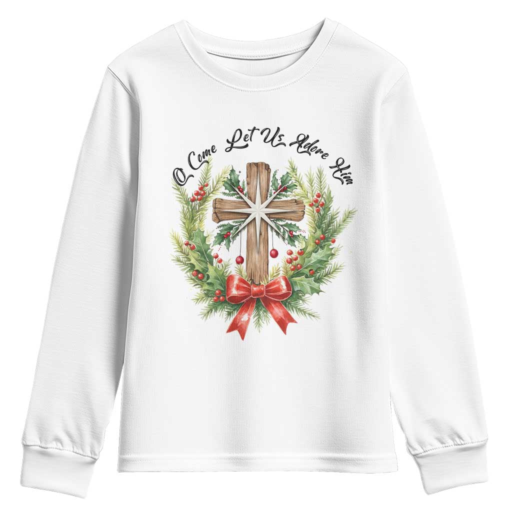 Cross Christmas Youth Sweatshirt O Come Let Us Adove Him - Wonder Print Shop
