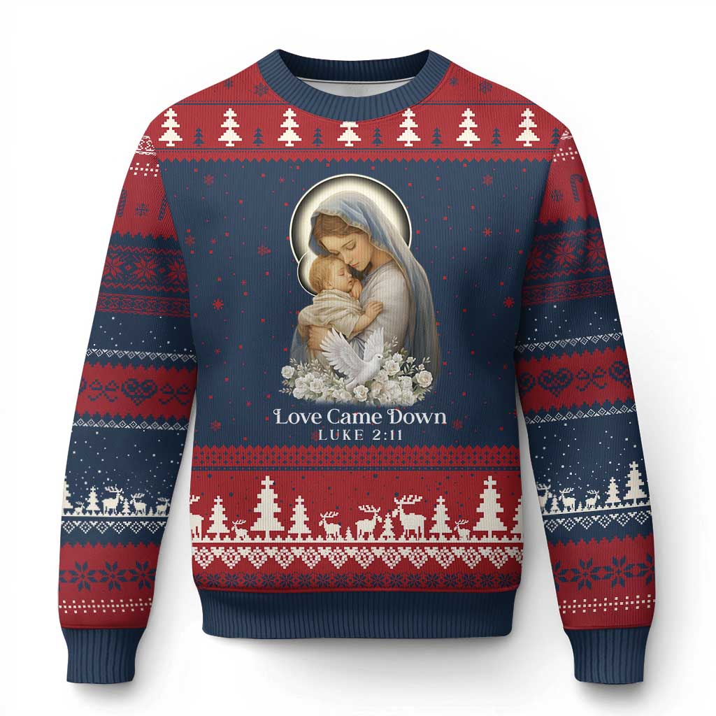 Christian Xmas Ugly Christmas Sweater Love Came Down Luke 2:11 - Wonder Print Shop