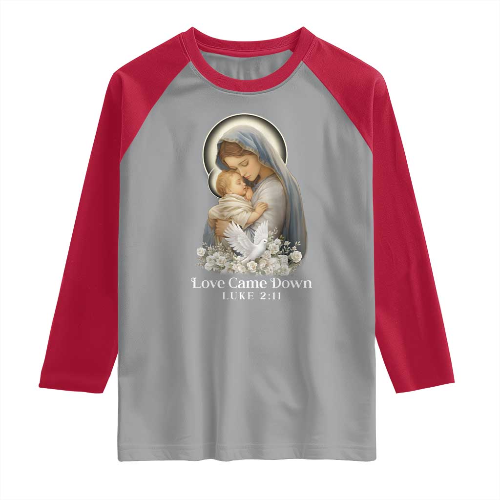 Christian Christmas Raglan Shirt Love Came Down Luke 2:11 - Wonder Print Shop