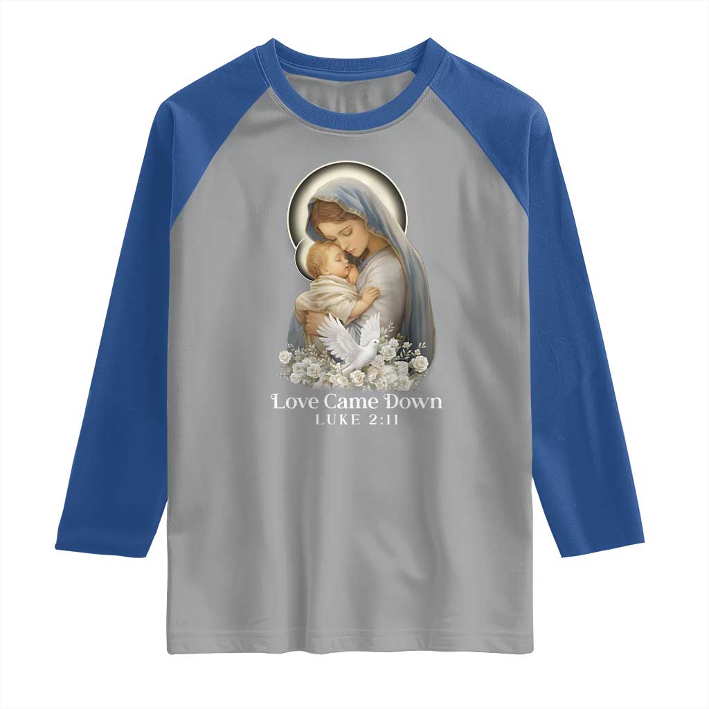 Christian Christmas Raglan Shirt Love Came Down Luke 2:11 - Wonder Print Shop