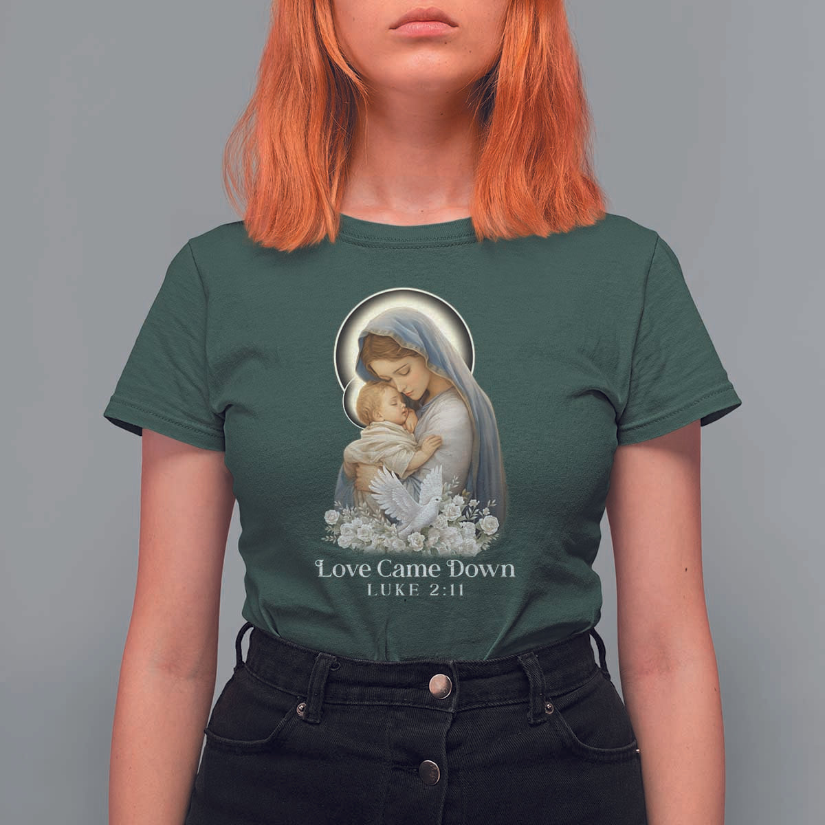 Christian Christmas T Shirt For Women Love Came Down Luke 2:11 - Wonder Print Shop