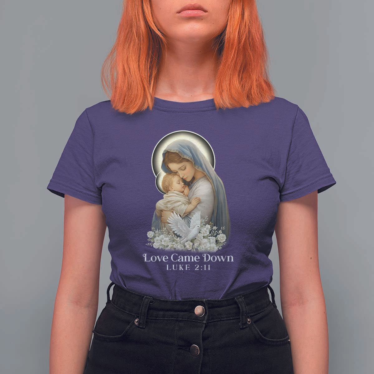 Christian Christmas T Shirt For Women Love Came Down Luke 2:11 - Wonder Print Shop