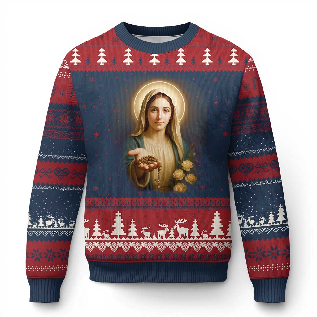 Virgin Mary Maria Ugly Christmas Sweater Catholic Christian Faith - Wonder Print Shop