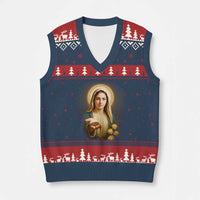 Virgin Mary Maria V-Neck Knit Sweater Vest Catholic Christian Faith - Wonder Print Shop
