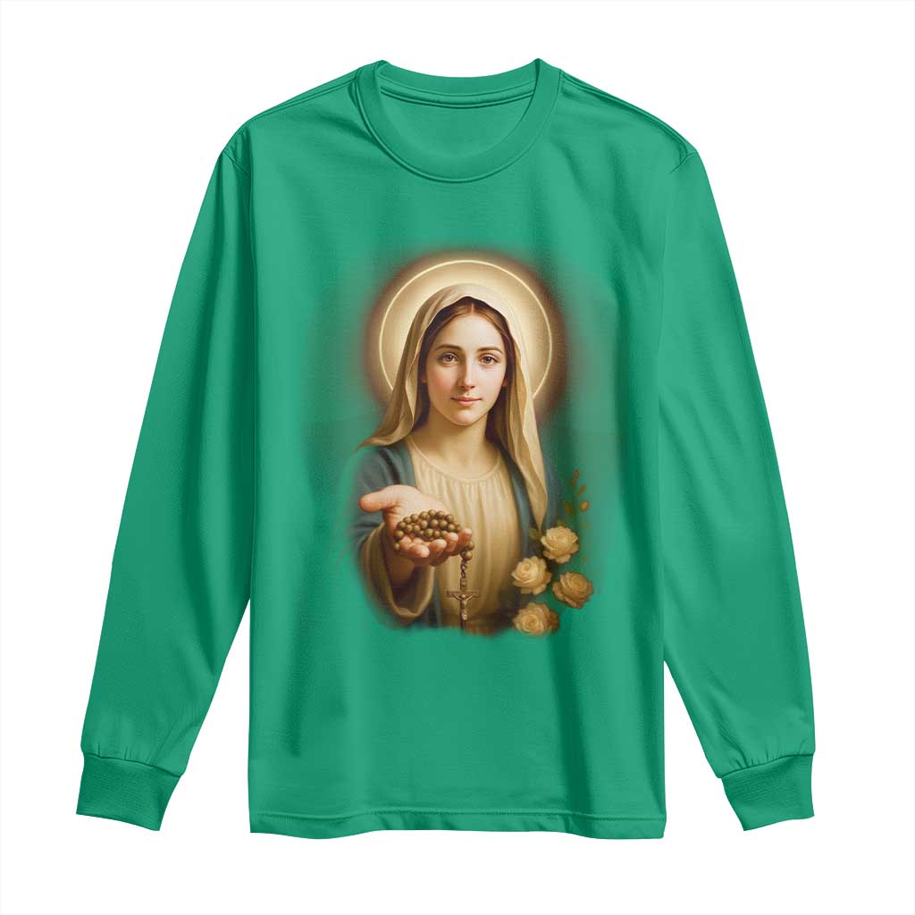 Virgin Mary Maria Long Sleeve Shirt Catholic Christian Faith - Wonder Print Shop