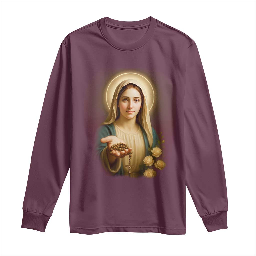 Virgin Mary Maria Long Sleeve Shirt Catholic Christian Faith - Wonder Print Shop