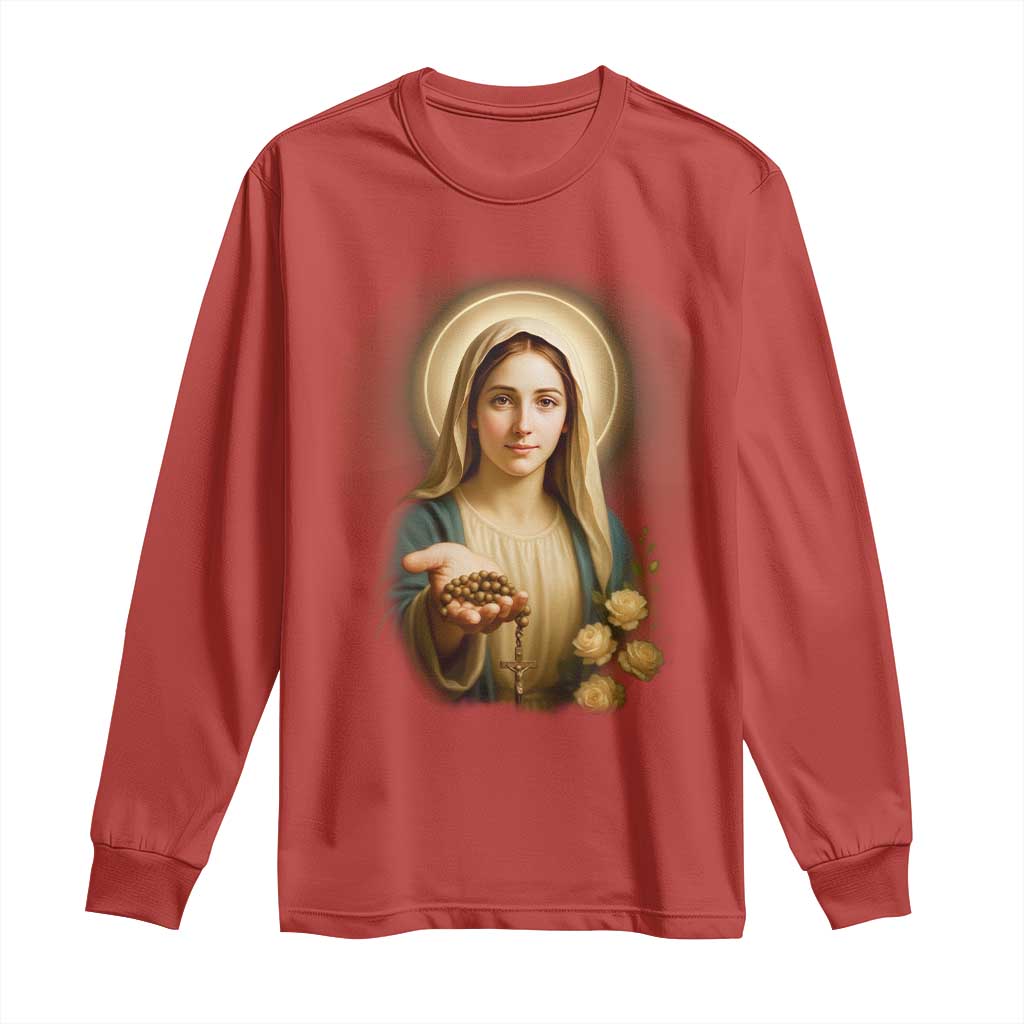 Virgin Mary Maria Long Sleeve Shirt Catholic Christian Faith - Wonder Print Shop