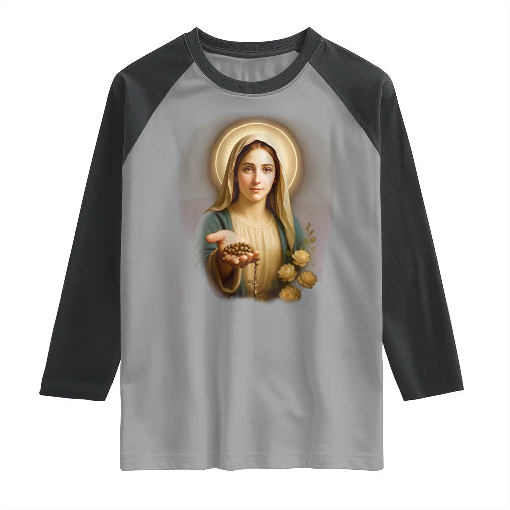 Virgin Mary Maria Raglan Shirt Catholic Christian Faith - Wonder Print Shop
