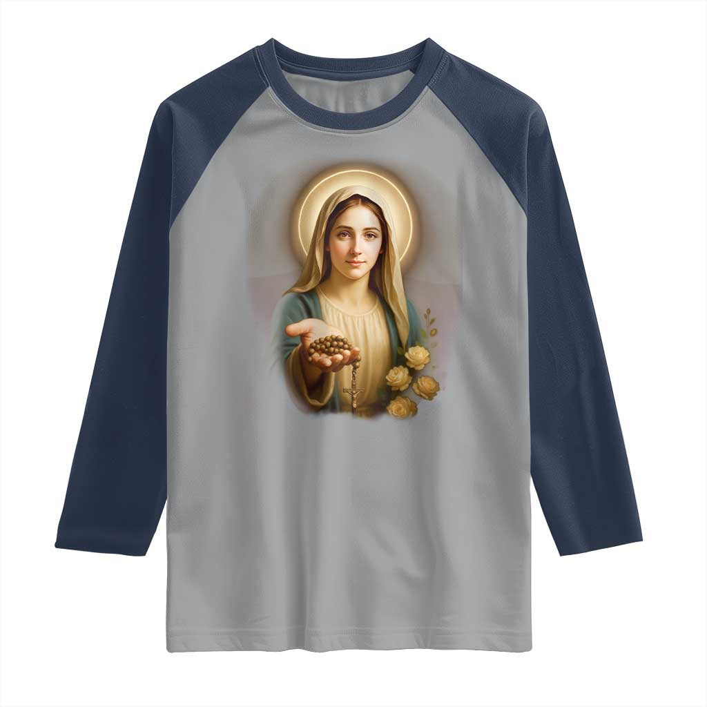 Virgin Mary Maria Raglan Shirt Catholic Christian Faith - Wonder Print Shop