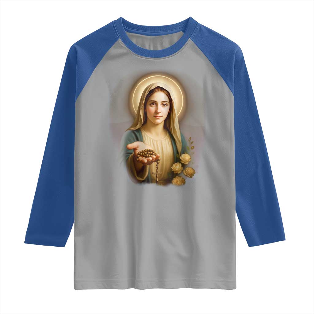Virgin Mary Maria Raglan Shirt Catholic Christian Faith - Wonder Print Shop