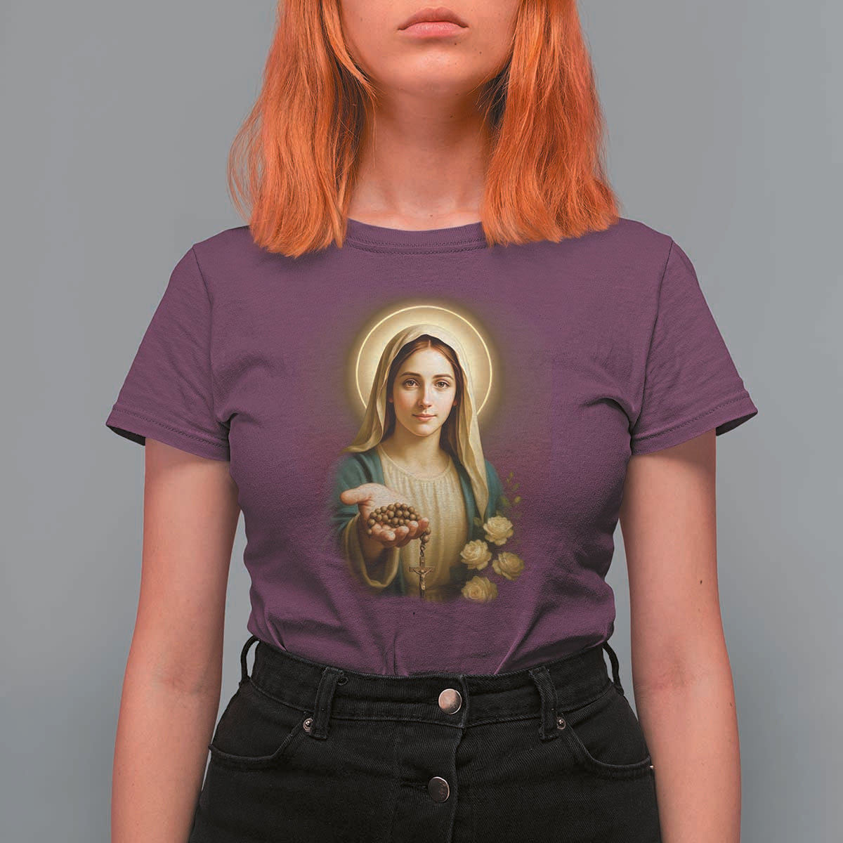 Virgin Mary Maria T Shirt For Women Catholic Christian Faith - Wonder Print Shop