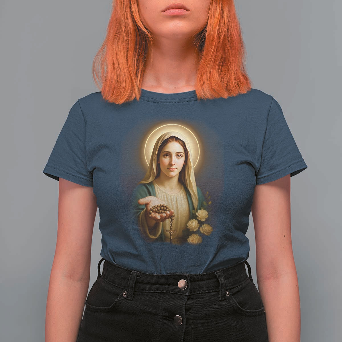 Virgin Mary Maria T Shirt For Women Catholic Christian Faith - Wonder Print Shop