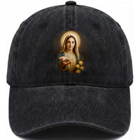 Virgin Mary Maria Washed Cotton Baseball Cap Catholic Christian Faith