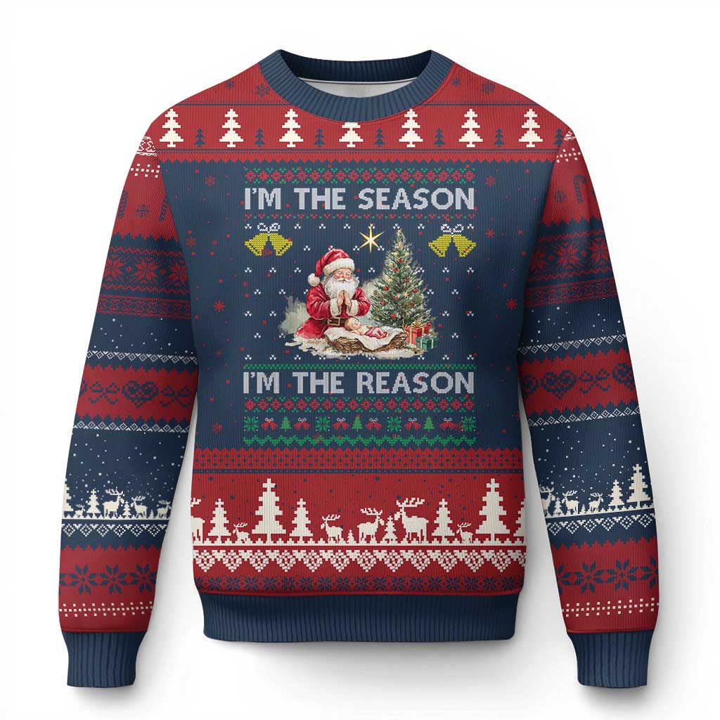 Jesus Xmas Ugly Christmas Sweater Santa With Jesus Baby Reason Xmas - Wonder Print Shop