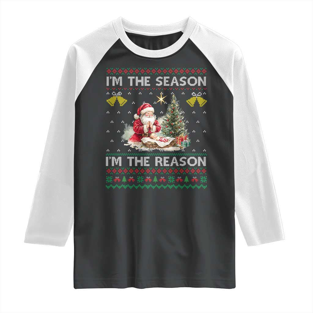 Jesus Christmas Raglan Shirt Santa With Jesus Baby Reason Xmas - Wonder Print Shop