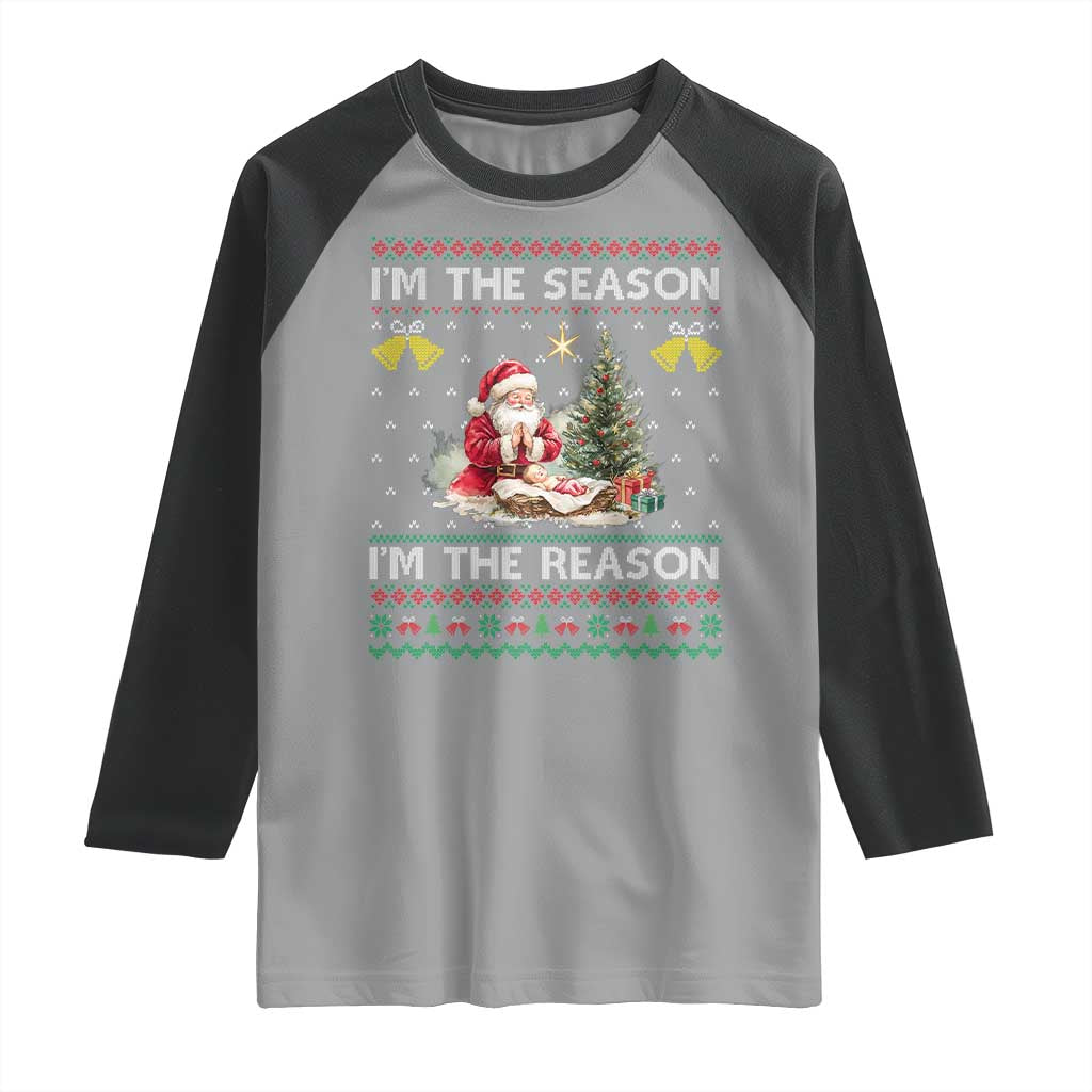Jesus Christmas Raglan Shirt Santa With Jesus Baby Reason Xmas - Wonder Print Shop