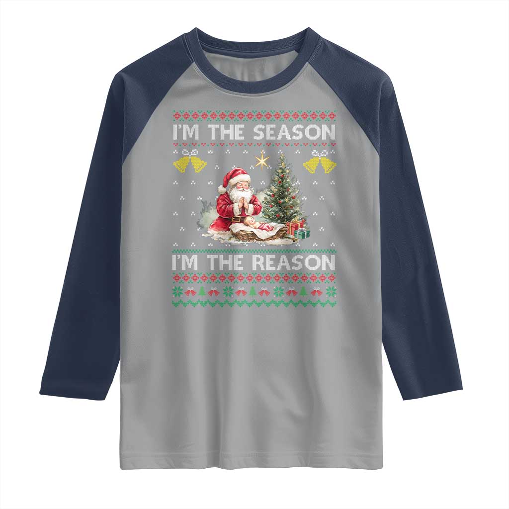 Jesus Christmas Raglan Shirt Santa With Jesus Baby Reason Xmas - Wonder Print Shop