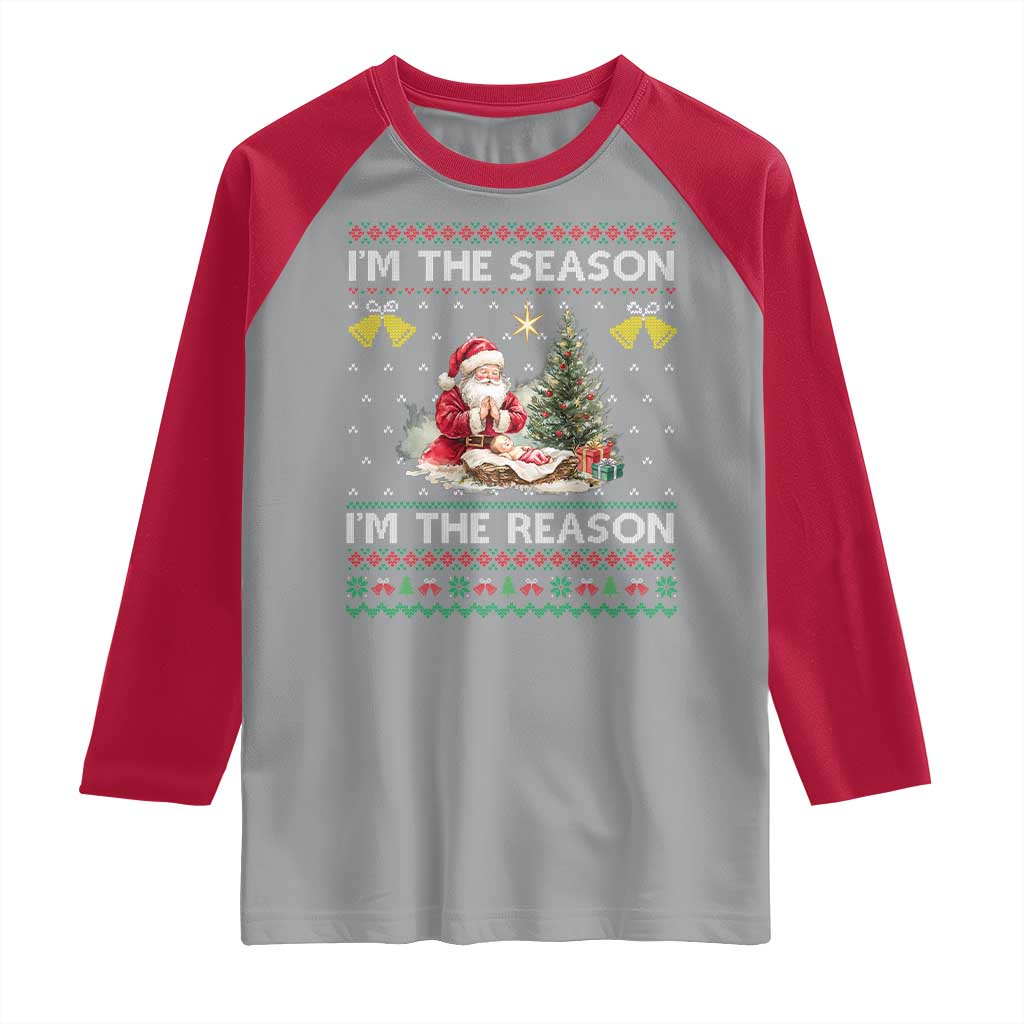 Jesus Christmas Raglan Shirt Santa With Jesus Baby Reason Xmas - Wonder Print Shop
