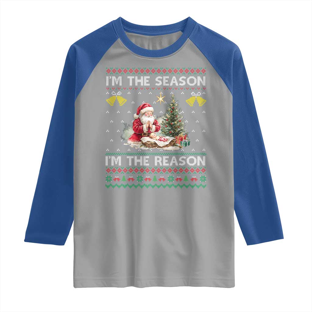 Jesus Christmas Raglan Shirt Santa With Jesus Baby Reason Xmas - Wonder Print Shop
