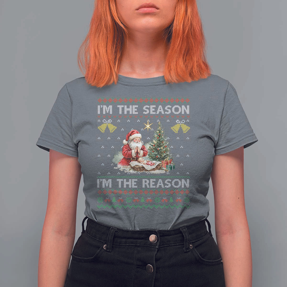 Jesus Christmas T Shirt For Women Santa With Jesus Baby Reason Xmas - Wonder Print Shop