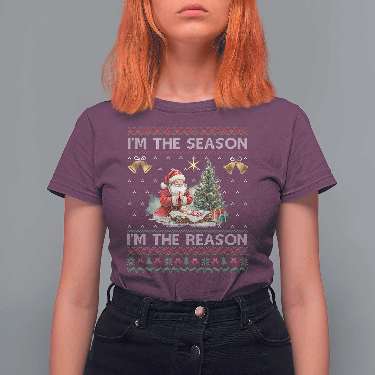 Jesus Christmas T Shirt For Women Santa With Jesus Baby Reason Xmas - Wonder Print Shop
