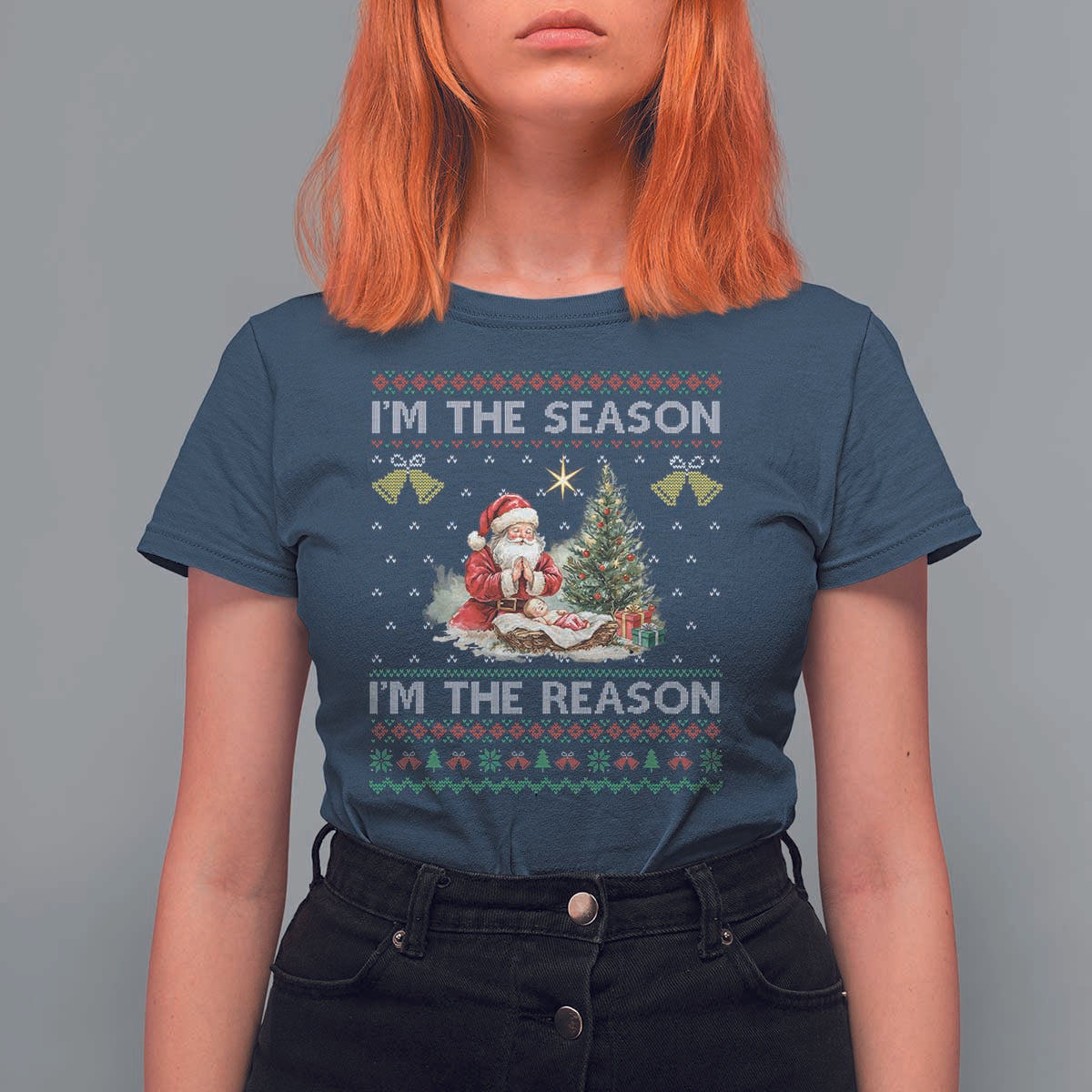 Jesus Christmas T Shirt For Women Santa With Jesus Baby Reason Xmas - Wonder Print Shop