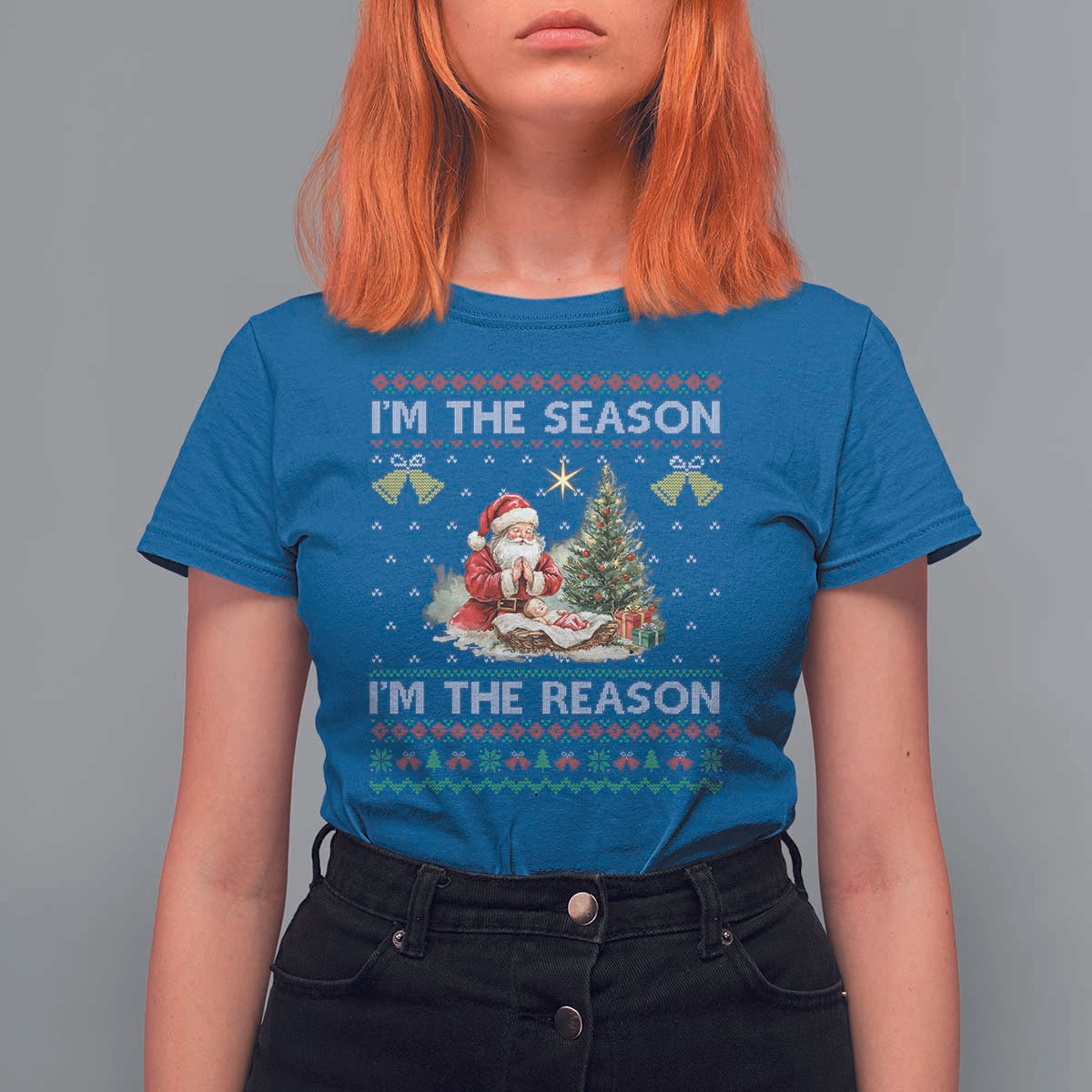 Jesus Christmas T Shirt For Women Santa With Jesus Baby Reason Xmas - Wonder Print Shop