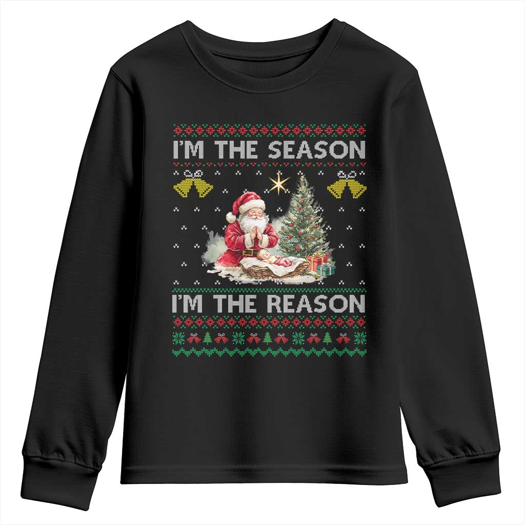 Jesus Christmas Youth Sweatshirt Santa With Jesus Baby Reason Xmas - Wonder Print Shop
