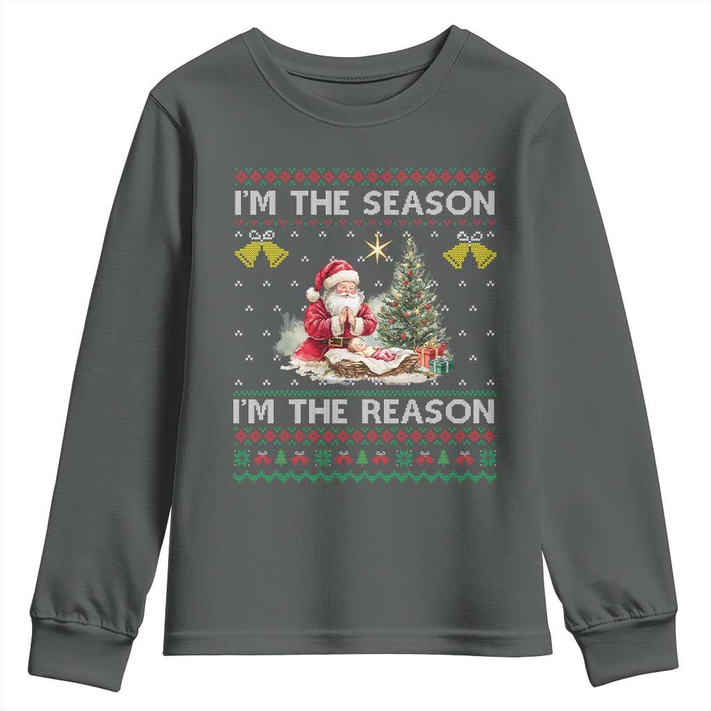 Jesus Christmas Youth Sweatshirt Santa With Jesus Baby Reason Xmas - Wonder Print Shop