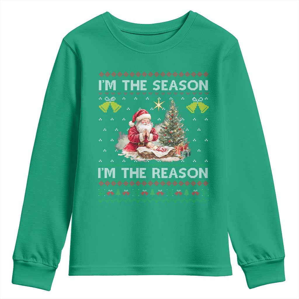 Jesus Christmas Youth Sweatshirt Santa With Jesus Baby Reason Xmas - Wonder Print Shop