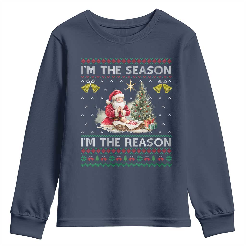 Jesus Christmas Youth Sweatshirt Santa With Jesus Baby Reason Xmas - Wonder Print Shop