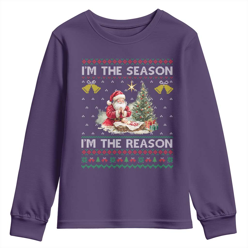 Jesus Christmas Youth Sweatshirt Santa With Jesus Baby Reason Xmas - Wonder Print Shop