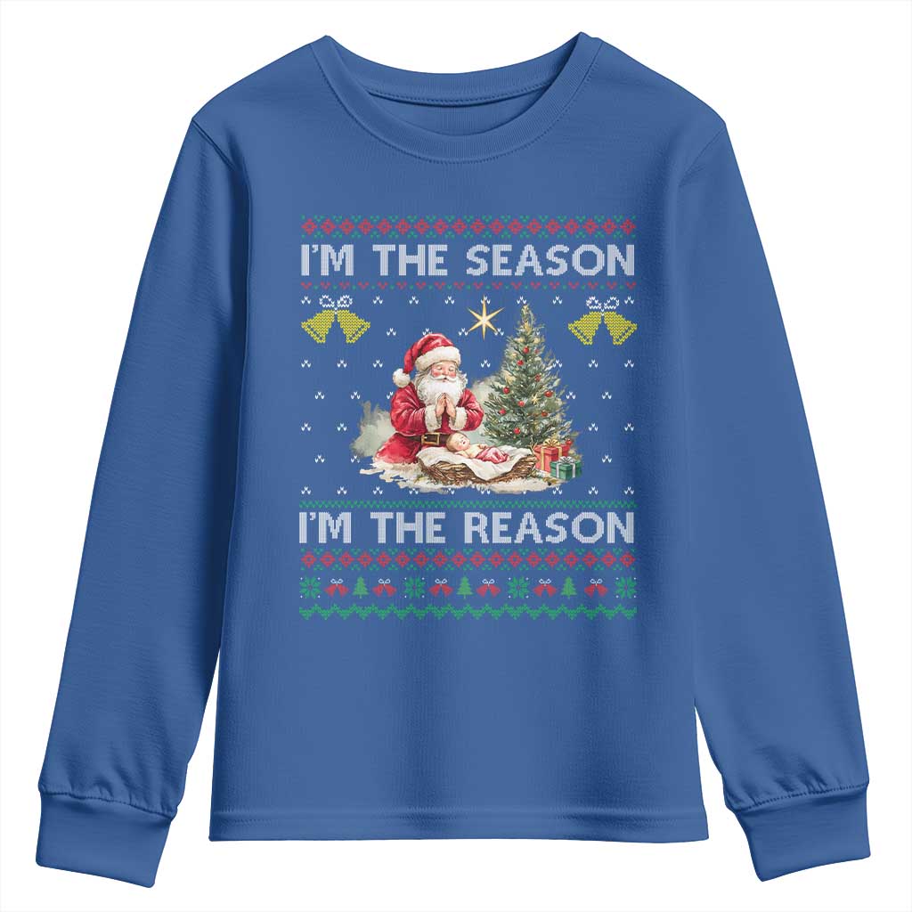 Jesus Christmas Youth Sweatshirt Santa With Jesus Baby Reason Xmas - Wonder Print Shop