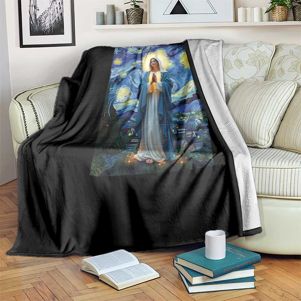 Virgin Mary Starry Night Throw Blanket Mother of Christ Catholic - Wonder Print Shop