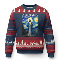 Virgin Mary Starry Night Ugly Christmas Sweater Mother of Christ Catholic - Wonder Print Shop