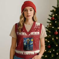 Virgin Mary Starry Night V-Neck Knit Sweater Vest Mother of Christ Catholic - Wonder Print Shop