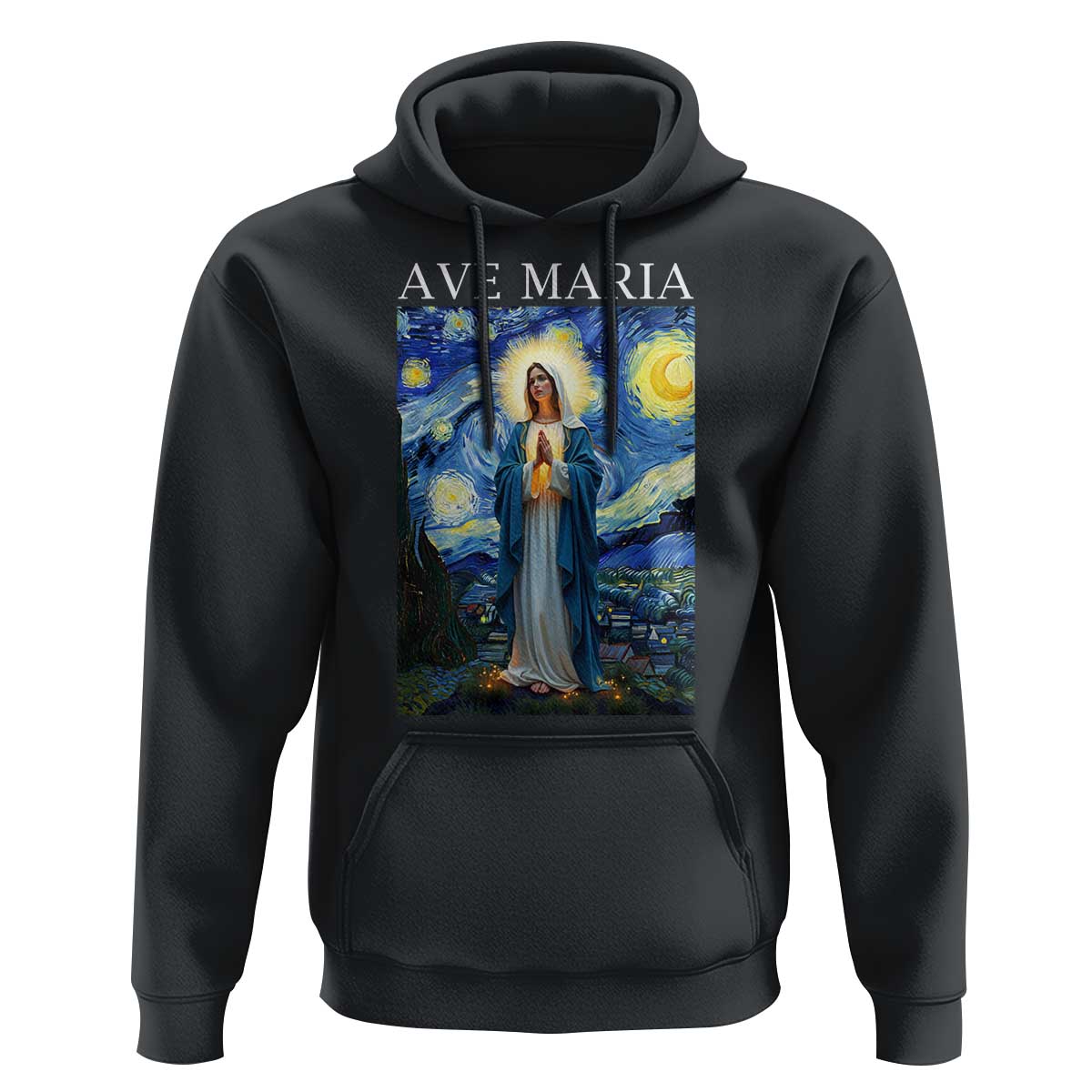 Virgin Mary Starry Night Hoodie Mother of Christ Catholic - Wonder Print Shop