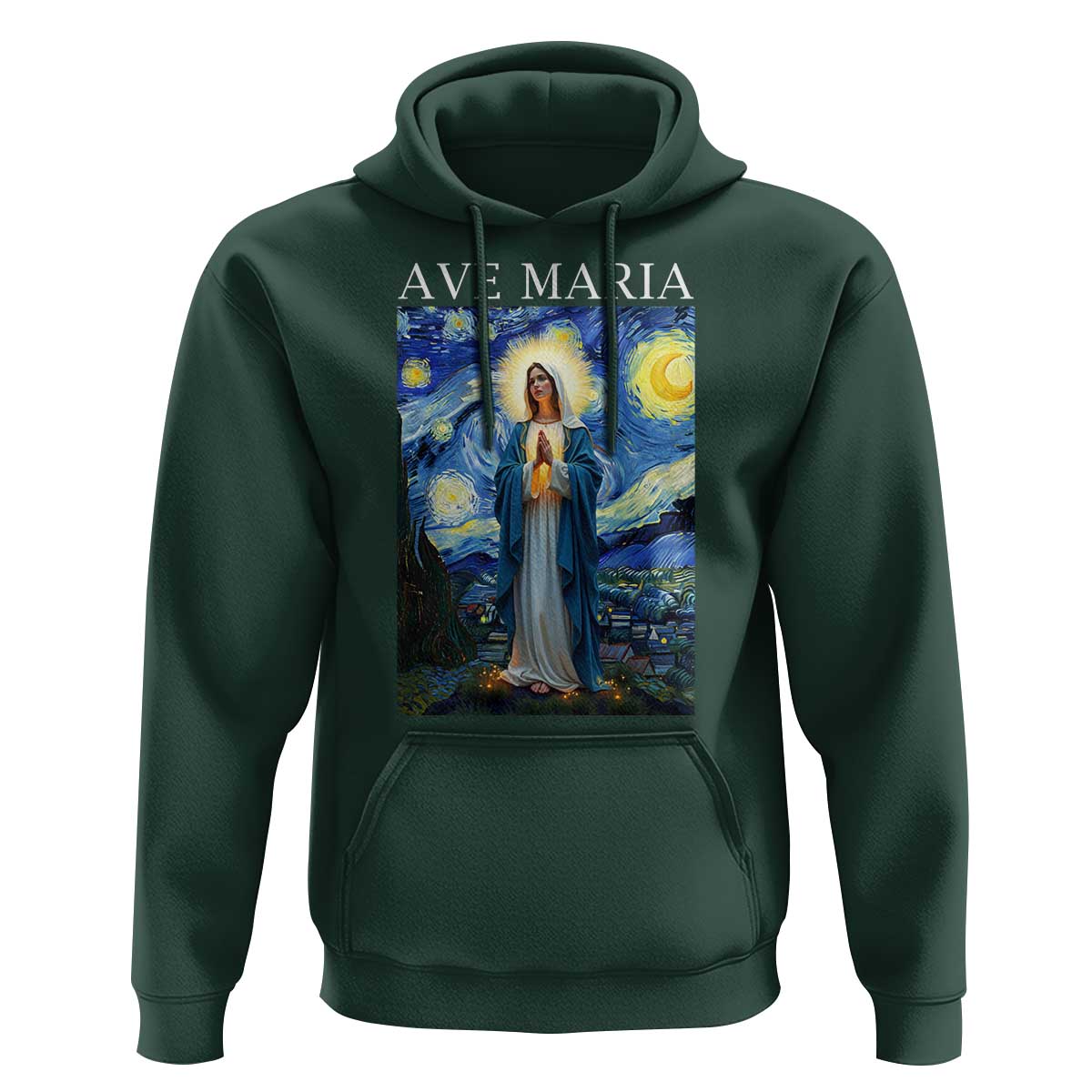 Virgin Mary Starry Night Hoodie Mother of Christ Catholic - Wonder Print Shop