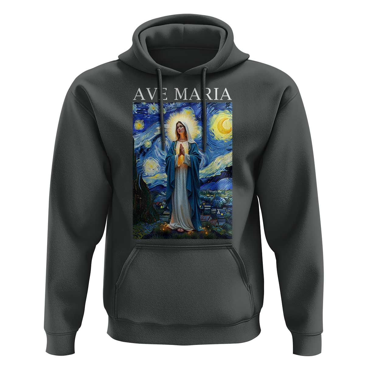 Virgin Mary Starry Night Hoodie Mother of Christ Catholic - Wonder Print Shop