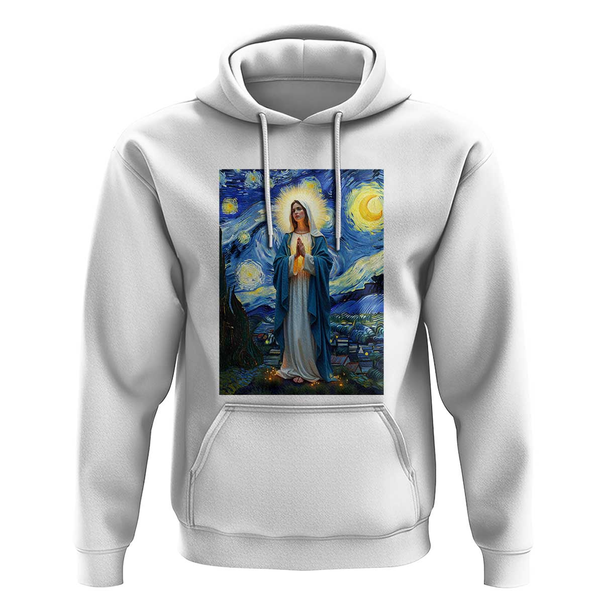 Virgin Mary Starry Night Hoodie Mother of Christ Catholic - Wonder Print Shop