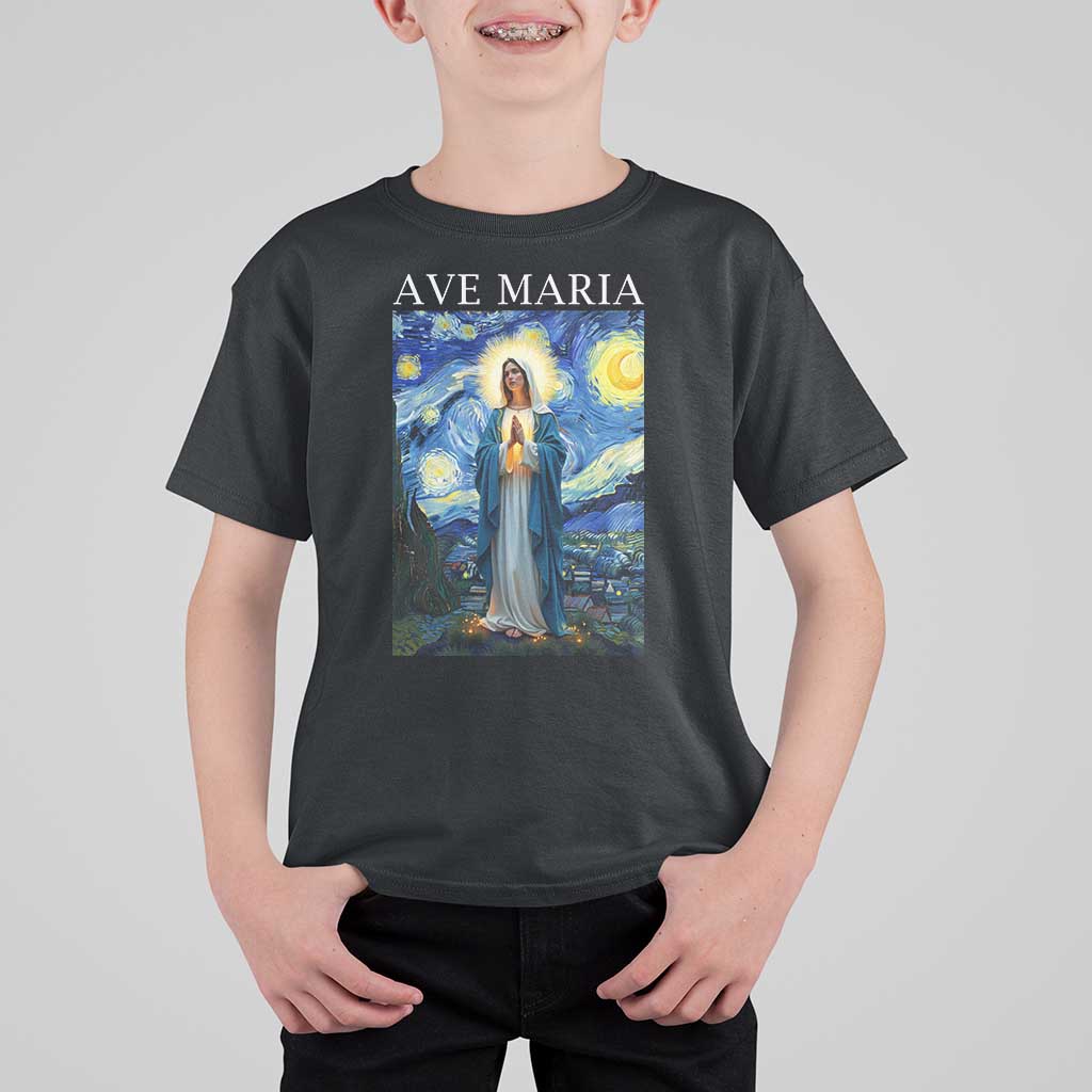 Virgin Mary Starry Night T Shirt For Kid Mother of Christ Catholic - Wonder Print Shop