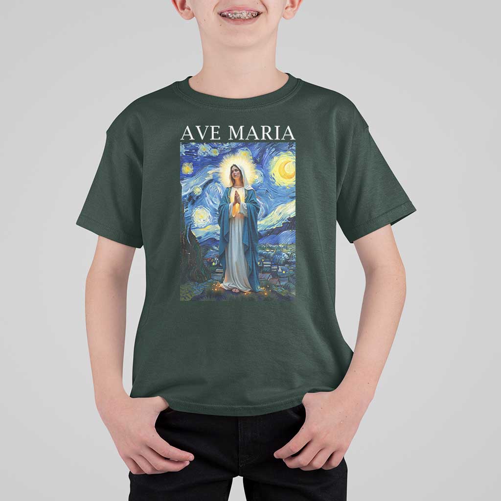 Virgin Mary Starry Night T Shirt For Kid Mother of Christ Catholic - Wonder Print Shop