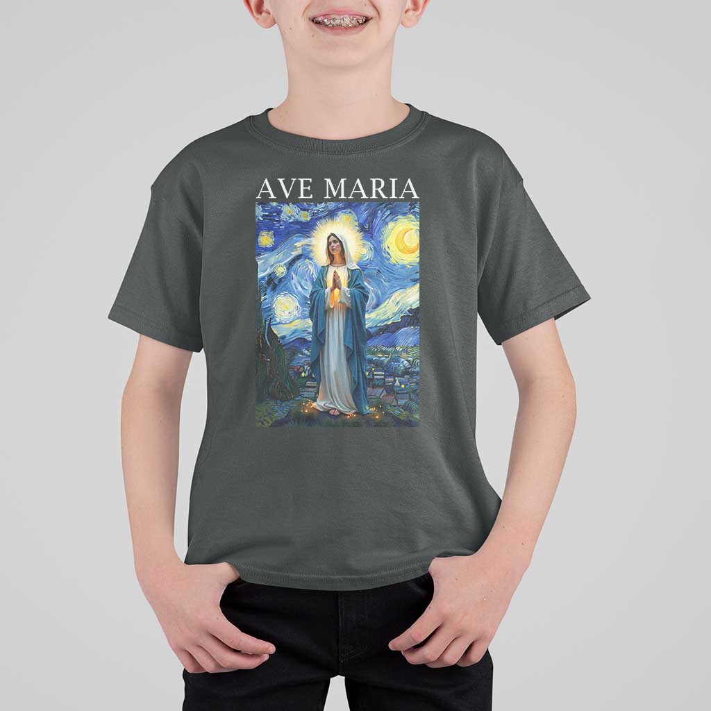 Virgin Mary Starry Night T Shirt For Kid Mother of Christ Catholic - Wonder Print Shop