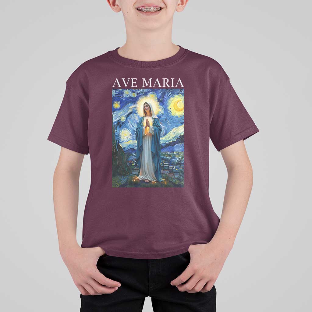 Virgin Mary Starry Night T Shirt For Kid Mother of Christ Catholic - Wonder Print Shop
