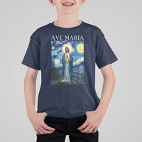 Virgin Mary Starry Night T Shirt For Kid Mother of Christ Catholic - Wonder Print Shop