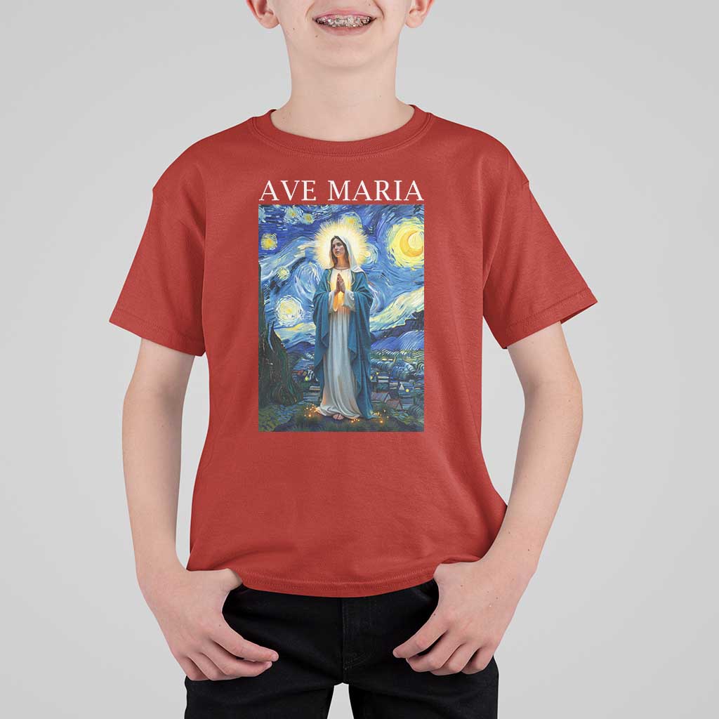 Virgin Mary Starry Night T Shirt For Kid Mother of Christ Catholic - Wonder Print Shop
