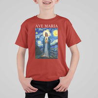 Virgin Mary Starry Night T Shirt For Kid Mother of Christ Catholic - Wonder Print Shop