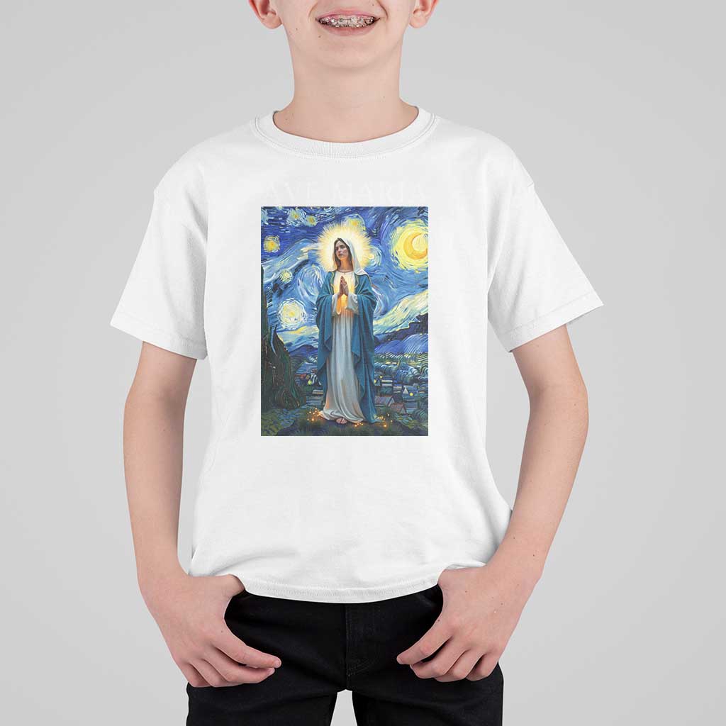 Virgin Mary Starry Night T Shirt For Kid Mother of Christ Catholic - Wonder Print Shop